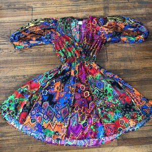 VINTAGE 1980'S DIANE FREIS MULTICOLOR PRINT DRESS